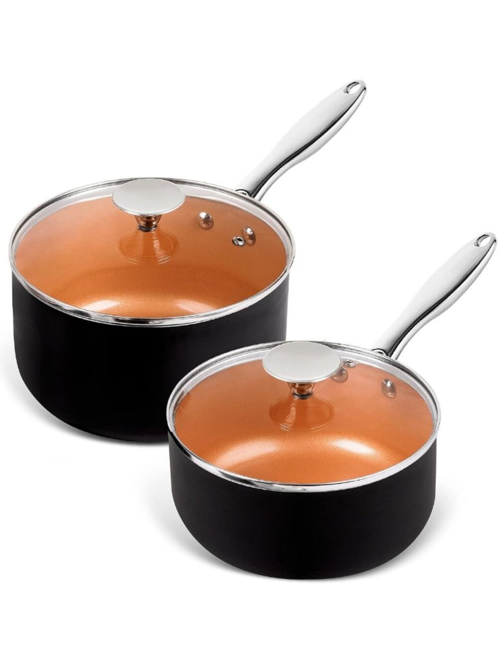 Copper Nonstick Saucepan Set, 2QT & 3QT Ceramic Interior, Versatile Cookware